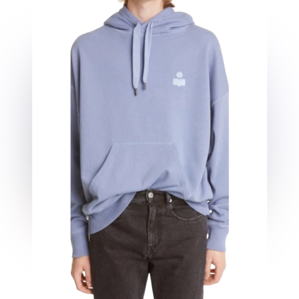 Isabel Marant Malek Oversize Cotton Blend Logo Hoodie in Greyish Blue Size M/L